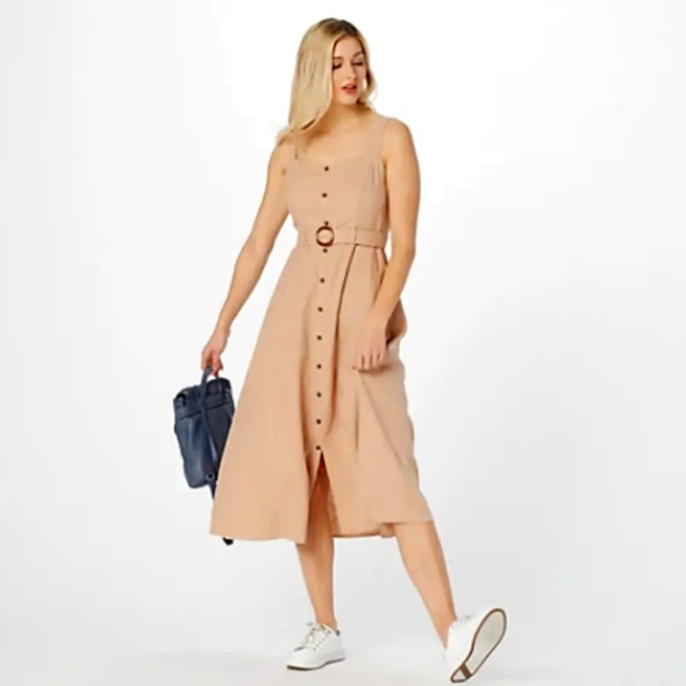 NEW All Worthy Perfect Neutral Dress w/ Pockets Plus Dress 4X 5X 32W Linen Blend